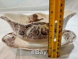 Johnson Brothers Wild Turkey Native American Gravy Boat. Attached Plate