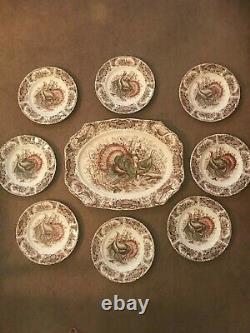 Johnson Brothers Wild Turkeys 21 Platter & 8 Matching 11 Plates