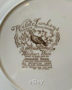 Johnson Brothers Wild Turkeys 4 SALAD PLATES Windsor Ware, Native American Mint