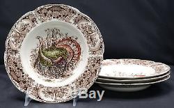 Johnson Brothers Wild Turkeys 4 SOUP BOWLS Windsor Ware, Native American, MINT