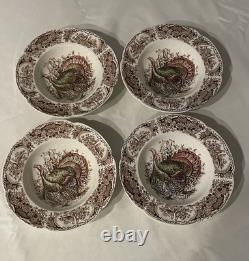 Johnson Brothers Wild Turkeys Native American 8 Rimmed Soup Bowls Set of 4