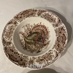 Johnson Brothers Wild Turkeys Native American 8 Rimmed Soup Bowls Set of 4