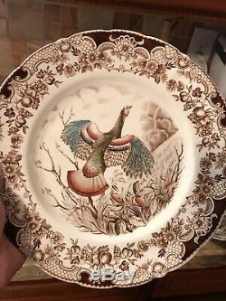 Johnson Brothers Windsor Ware Wild Turkeys 11+1 Dinner Plates 9 Cups 9 Saucers