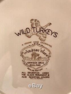 Johnson Brothers Windsor Ware Wild Turkeys 11+1 Dinner Plates 9 Cups 9 Saucers