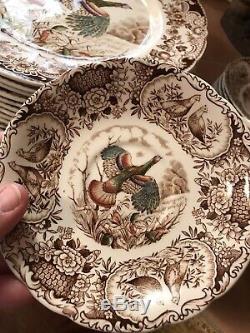 Johnson Brothers Windsor Ware Wild Turkeys 11+1 Dinner Plates 9 Cups 9 Saucers