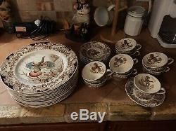 Johnson Brothers Windsor Ware Wild Turkeys 11+1 Dinner Plates 9 Cups 9 Saucers