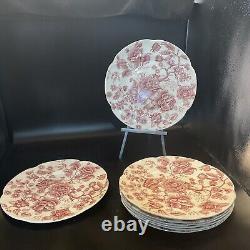 Johnson bros vintage english chippendale red pink Set Of 8 Dinner Plates 10 1/4