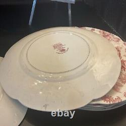 Johnson bros vintage english chippendale red pink Set Of 8 Dinner Plates 10 1/4