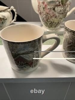 Johnson brothers friendly village Coffee Pot, Sugar Bowl, Creamer And 5 Mugs