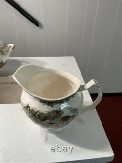 Johnson brothers friendly village Coffee Pot, Sugar Bowl, Creamer And 5 Mugs