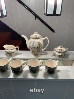 Johnson brothers friendly village Coffee Pot, Sugar Bowl, Creamer And 5 Mugs