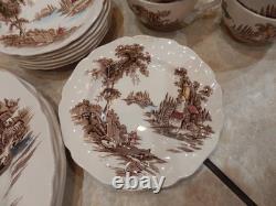 Lot 27 Pieces Johnson Brothers Brown The Old Mill set