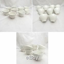 Lot of 32 Johnson Brothers Ironstone White Swirl Cup Saucer Dinner Plate Bowl