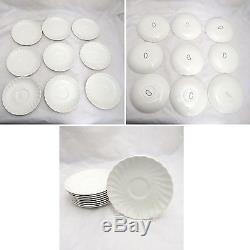 Lot of 32 Johnson Brothers Ironstone White Swirl Cup Saucer Dinner Plate Bowl