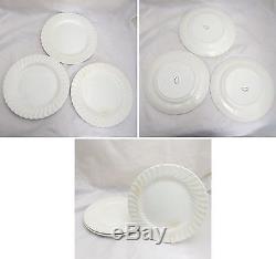 Lot of 32 Johnson Brothers Ironstone White Swirl Cup Saucer Dinner Plate Bowl