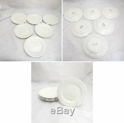 Lot of 32 Johnson Brothers Ironstone White Swirl Cup Saucer Dinner Plate Bowl