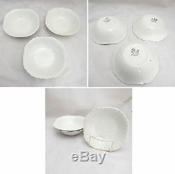 Lot of 32 Johnson Brothers Ironstone White Swirl Cup Saucer Dinner Plate Bowl