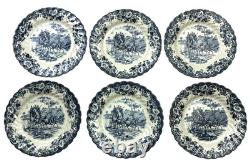 Lot of 6 Johnson Brothers England Coaching Scenes 6.25 Salad Plates Blue White