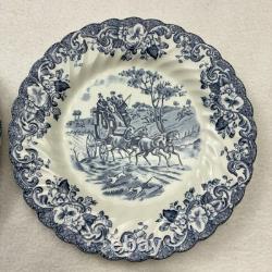 Lot of 6 Johnson Brothers England Coaching Scenes 6.25 Salad Plates Blue White