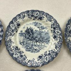 Lot of 6 Johnson Brothers England Coaching Scenes 6.25 Salad Plates Blue White