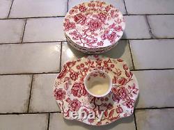 Lot of Johnson Brothers English Chippendale Red/Pink Dinner Plates, Platter, Cup