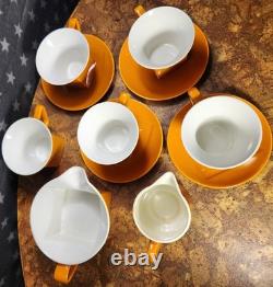 MCM Johnson Bros Ironstone ORANGE 4 cups/4 saucers 1 Creamer 1 Gravy 1 extra cup