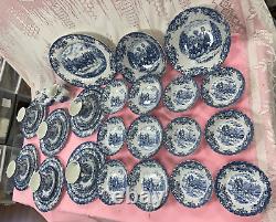 NEW-Vintage-Set of 47PCS. Johnson Brothers Coaching Scenes Dinnerware Set. Engla