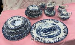 NEW-Vintage-Set of 47PCS. Johnson Brothers Coaching Scenes Dinnerware Set. Engla