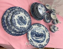 NEW-Vintage-Set of 47PCS. Johnson Brothers Coaching Scenes Dinnerware Set. Engla