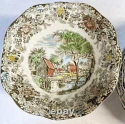 Nice Lot Johnson Bros Mill Stream Plates, Bowls Brown Multicolor
