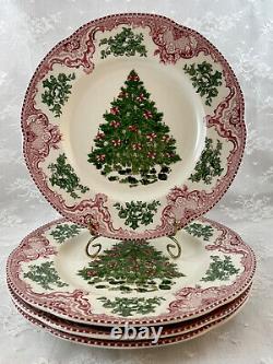 Old Britain Castles Green Christmas Tree 4 Dinner Plates Johnson Brothers New