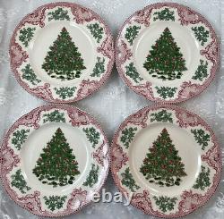 Old Britain Castles Green Christmas Tree 4 Dinner Plates Johnson Brothers New