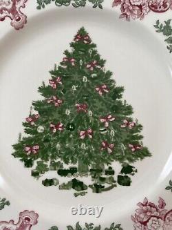 Old Britain Castles Green Christmas Tree 4 Dinner Plates Johnson Brothers New