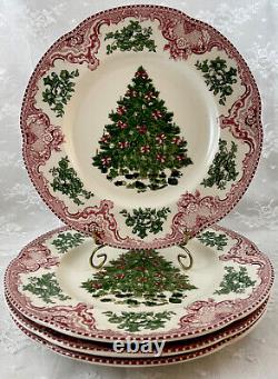 Old Britain Castles Green Christmas Tree 4 Dinner Plates Johnson Brothers New