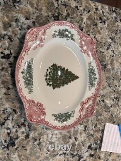 Old British Castles Pink Christmas Oval Platter by JOHNSON BROS