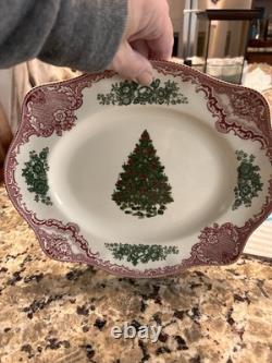 Old British Castles Pink Christmas Oval Platter by JOHNSON BROS