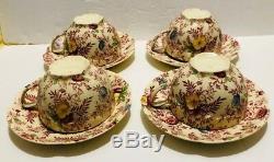 Old English Chintz Pattern Johnson Brother Set of 4 Flat Cup & Saucer excellent