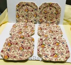 Old English Chintz Pattern Johnson Brother Set of 6 Square Salad Plate excellent