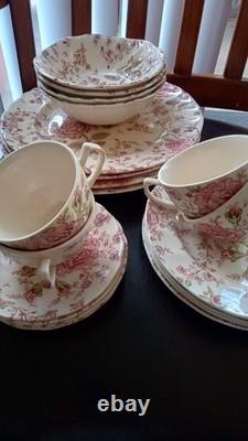 PINK ROSE 20 Piece Lot Setting For 4 Vintage Johnson Brothers Chintz Pink