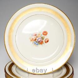 Pareek Johnson Bros England Gold Rim Floral Dinner Plates JB362 1920s Set of 6 A