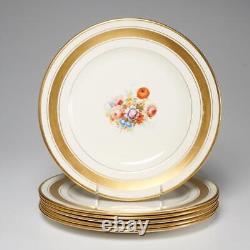 Pareek Johnson Bros England Gold Rim Floral Dinner Plates JB362 1920s Set of 6 B
