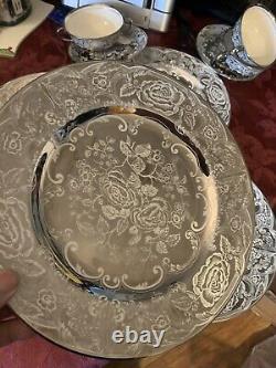 Pareek Rockwell Johnson Bros. Mirror Lustre? 4 dinner plates Pristine Rare Mint