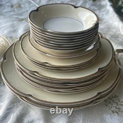 Pareek by Johnson Bros. England Black & Gold Band Gravy Dish, Bowls, Plates 24pc