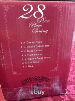 Pre Owned New in Box Johnson Bros. Friendly Village 28 Piece Set Discontued