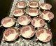 Rare 6 Johnson Bros Old Britain Castles Cream Soup Bowls Pink Red