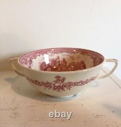 RARE 6 Johnson Bros Old Britain Castles CREAM SOUP BOWLS Pink Red