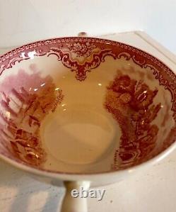 RARE 6 Johnson Bros Old Britain Castles CREAM SOUP BOWLS Pink Red