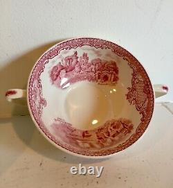 RARE 6 Johnson Bros Old Britain Castles CREAM SOUP BOWLS Pink Red