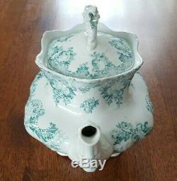 RARE Antique 1900s Johnson Bros Royal Semi-Porcelain Blue-Green CLOVERLY Tea Pot