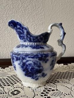RARE Antique Johnson Bros POPPY Blue Flow Pitcher 7 Tall